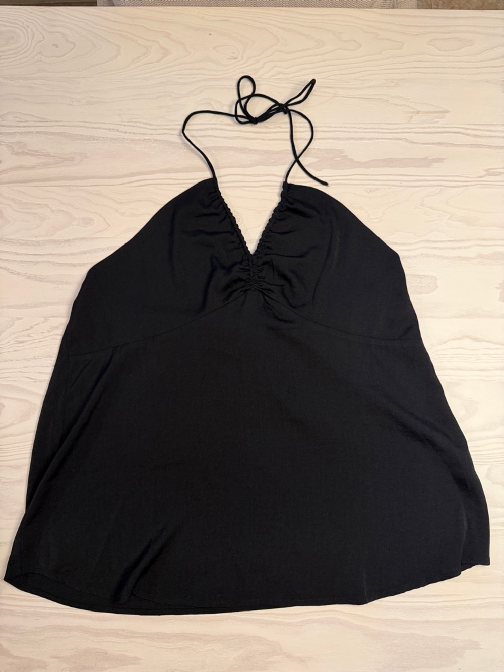 Banana Republic Black Halter Neck Ruched V-Neck Tank Top